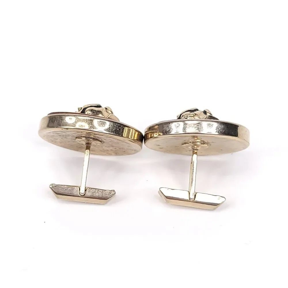 Swank Cuff Links Vintage Gold Tone Large Round Wood Grain Indian Gypsy Head